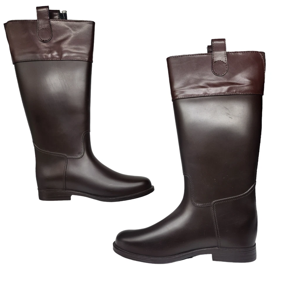 Botas de lluvia de goma marrón para mujer 9 Banana Republic hasta la rodilla elegantes Foto 2 de 4