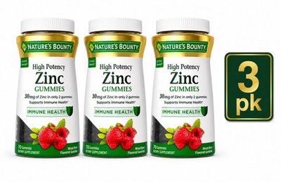 Nature's Bounty Zinc Gummies 30mg 70 Mixed Berry Flavored Gummies (3 Pack)