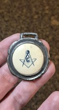 RARE EARLY 1900S MASONIC FREEMASON CELLULOID SQUARE AND COMPASS FOB MEDAL