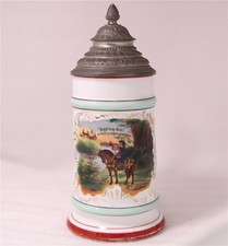 Antique Porcelain Beer Stein Trumpeter of Sackingen with Lithophane c.1890s