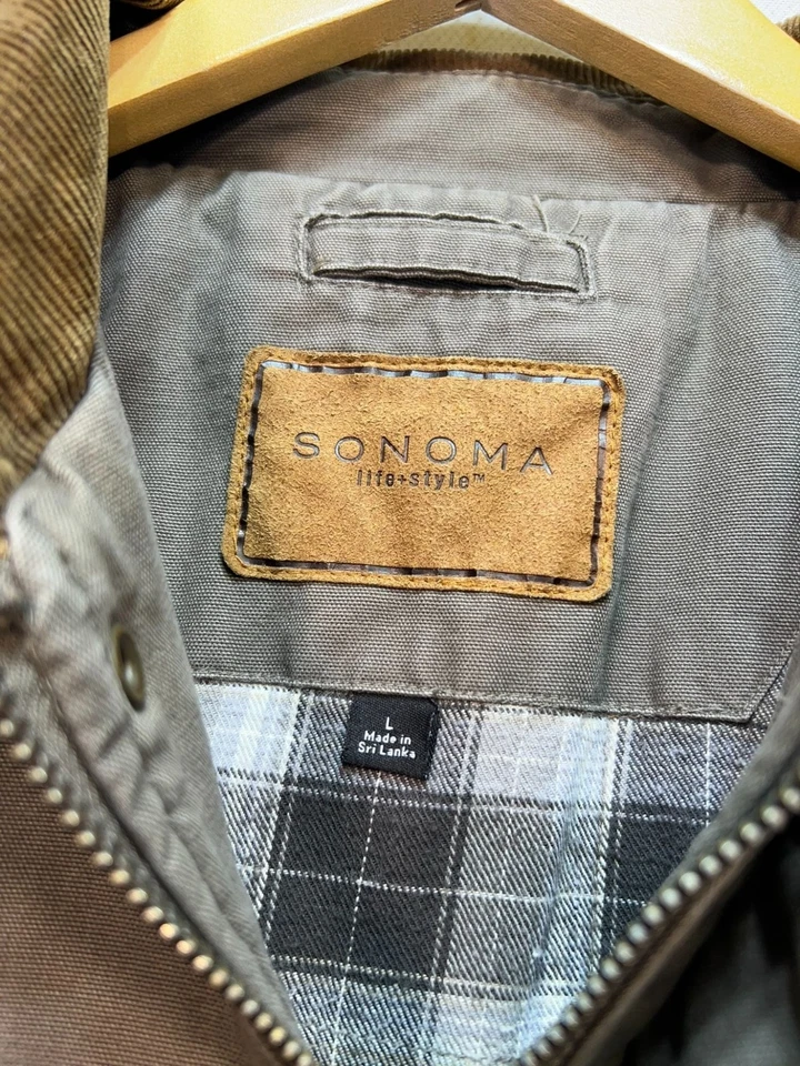 Jaqueta cardigã masculina Sonoma celeiro tamanho G marrom bronzeado colarinho de veludo - Imagem 3 de 4