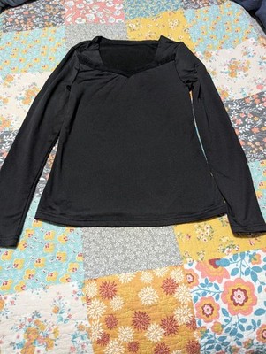 Women's Black Solid Knit V-Neck Long Sleeve Pullover Basic Top Size S