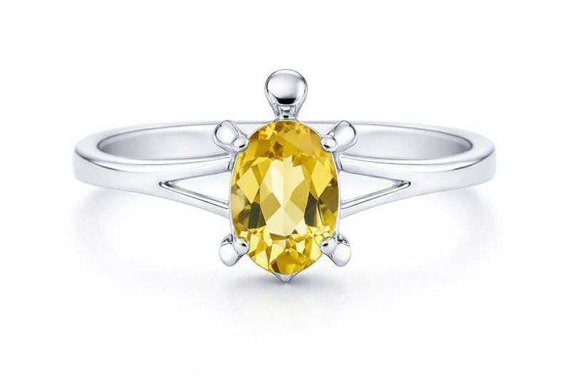GENUINE 0.75 Cts YELLOW TOPAZ TURTLE RING 10K WHITE GOLD - Free Appraisal - NWT