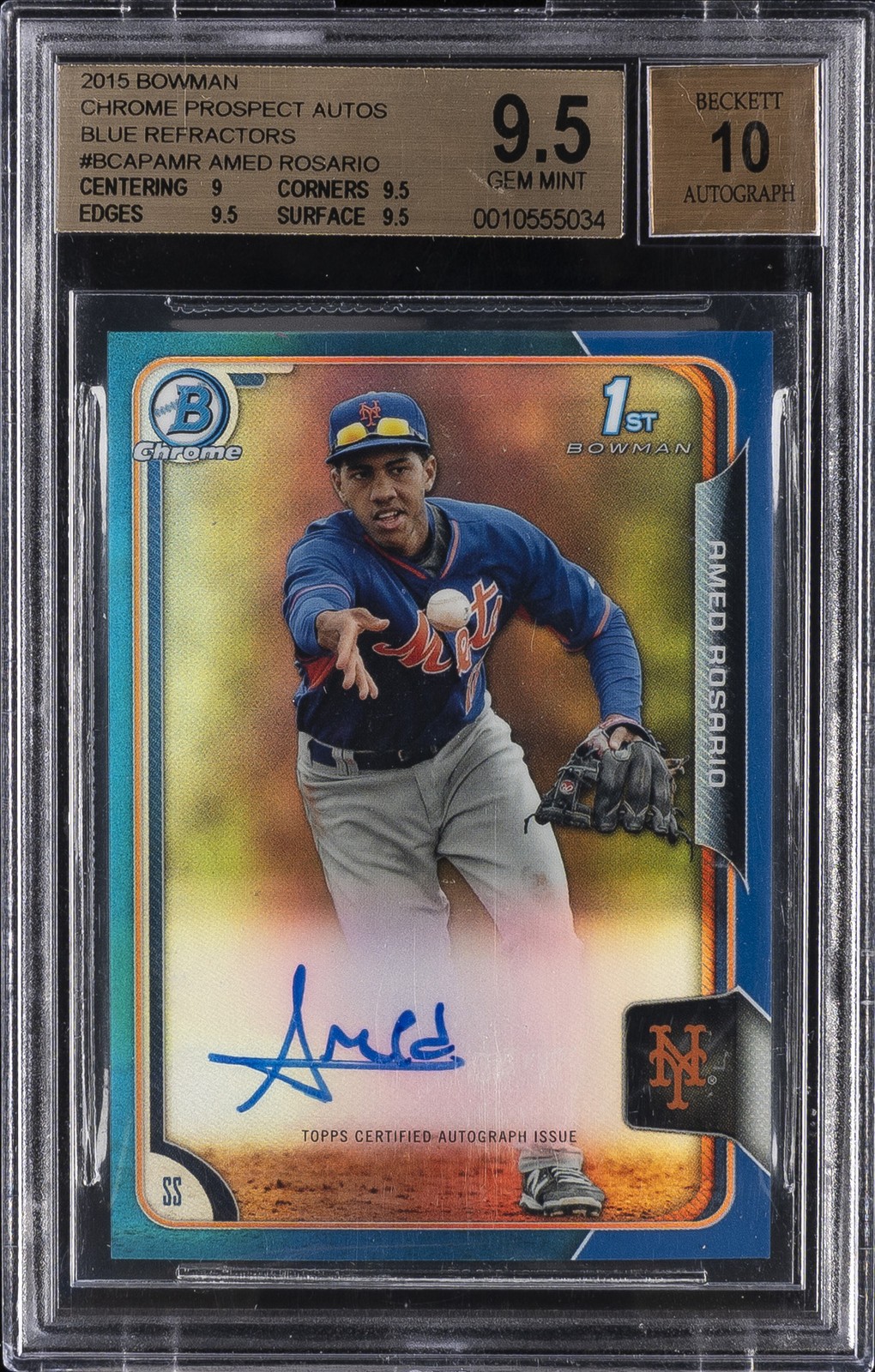 2015 BOWMAN PROSPECT AUTO CHROME-BLUE REFRACTOR #AMR AMED ROSARIO #/150 BGS 9.5