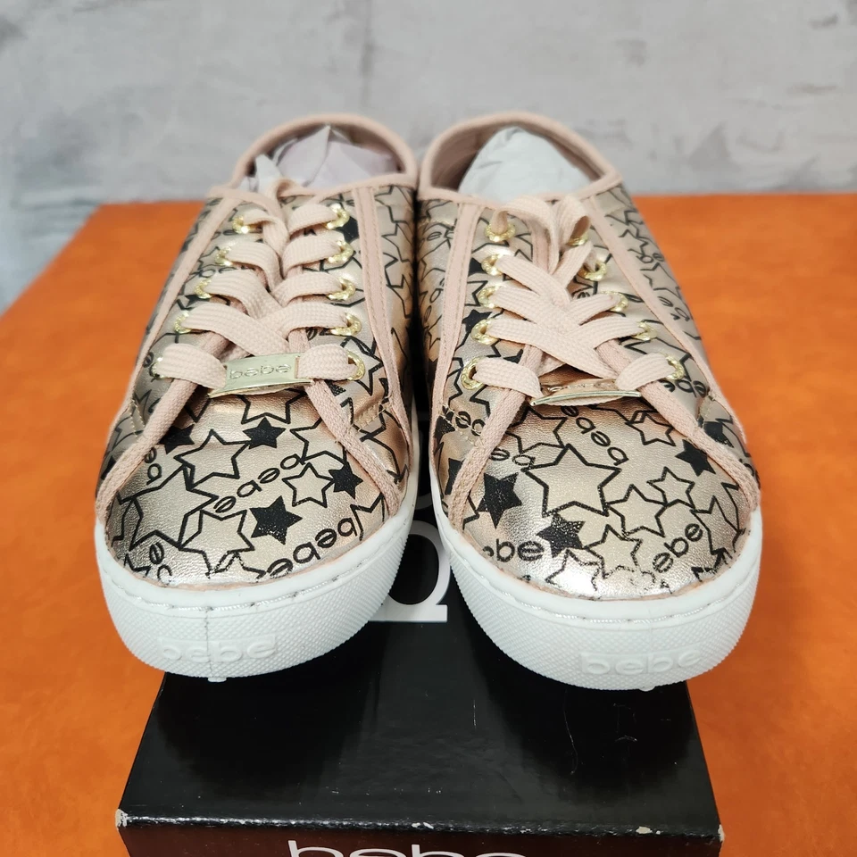 NEW Bebe Women's Sneakers Daney Canvas Stars Logo Print Lace Up SIZE AU 8.5 - image 2 of 4