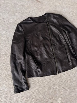 Vince Women's L Black Leather Zip Front Jacket Lightweight Lined Long Sleeve