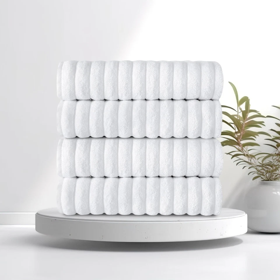 4 Piece Luxury Turkish Cotton Bath Towel Set 620 GSM Soft Plush (27x54) - Image 2 of 4