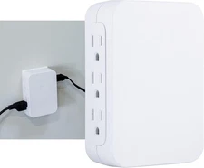 Pro 6-Outlet Surge Protector Extender Side Access Wall Tap 1200 Joules White