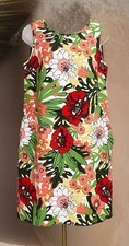 TALBOTS Dress Size 8 Tropical Sheath Knee Length Sleeveless Floral Lined Island