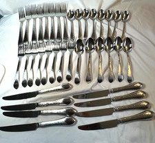 38 PC 8 PLACE SETTINGS REED BARTON HAMMERED ANTIQUE FLATWARE FORKS - FREE SHIP