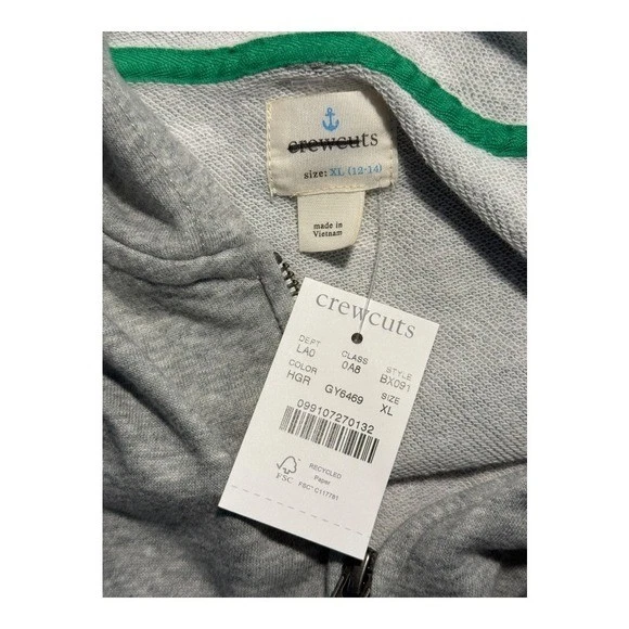Crewcuts Niños XL (12-14) Cremallera Completa Sudadera con Capucha Gris Manga Larga Informal Ropa para Niños Nueva con Etiquetas Foto 4 de 4
