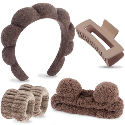 Spa Headband, Makeup Face Wash Skincare Headbands, 5 Pcs Sponge Get Ready Bear E