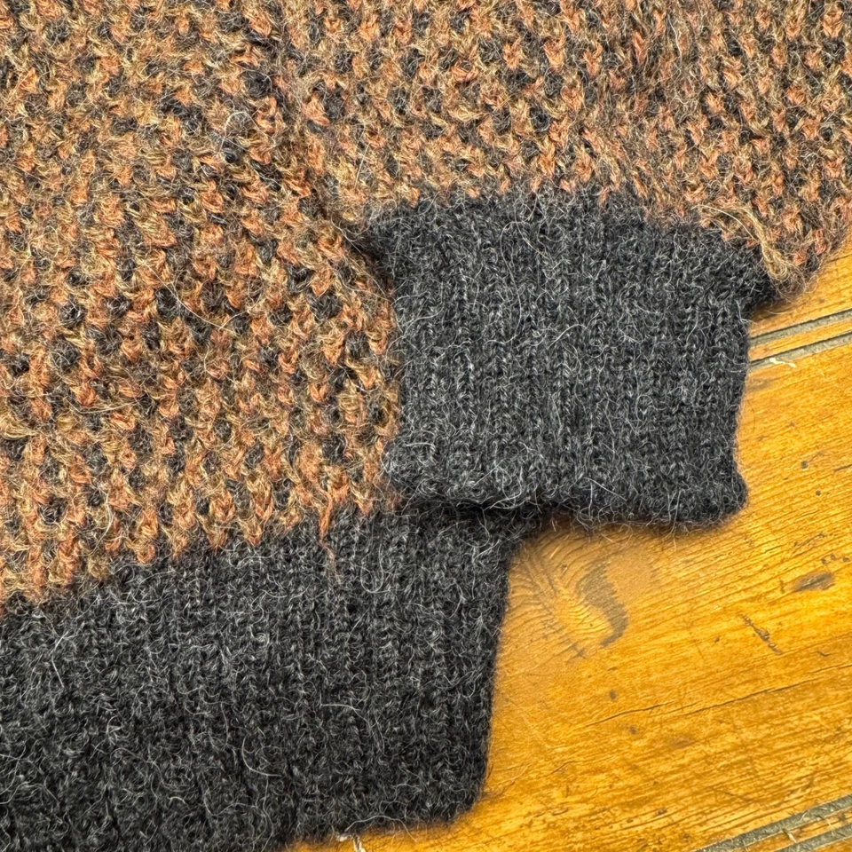 ANDEAN 100% Alpaca Knit Sweater Brown Charcoal Gray Textured Oversized Ex Large - Image 3 of 4