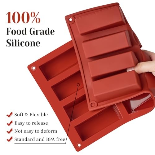 2 Pack Silicone Granola Bar Molds, 12 Cavity Rectangle Protein Mold Red 