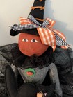 Tall Halloween Decor Cloth Shelf Sitter Pumpkin Head Witch Doll & Black Cat 32” — photo 2