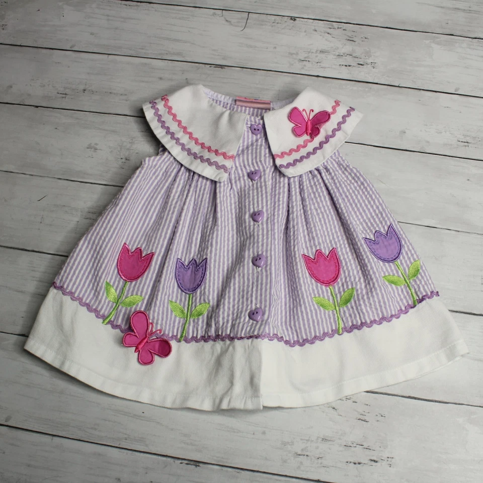 Vintage Cradle Togs Gingham Dress Baby Girl's Size 12 Months Seersucker Ric Rack - Image 2 of 4