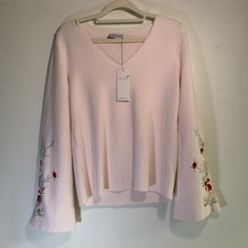 Per Una Ladies Sweater Pure Cotten Size 8 New With Tag Pink Embroidered Flowers