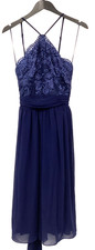 Quiz Navy Lace & Chiffon Halter Neck Midi Dress Size 12 New With Tags