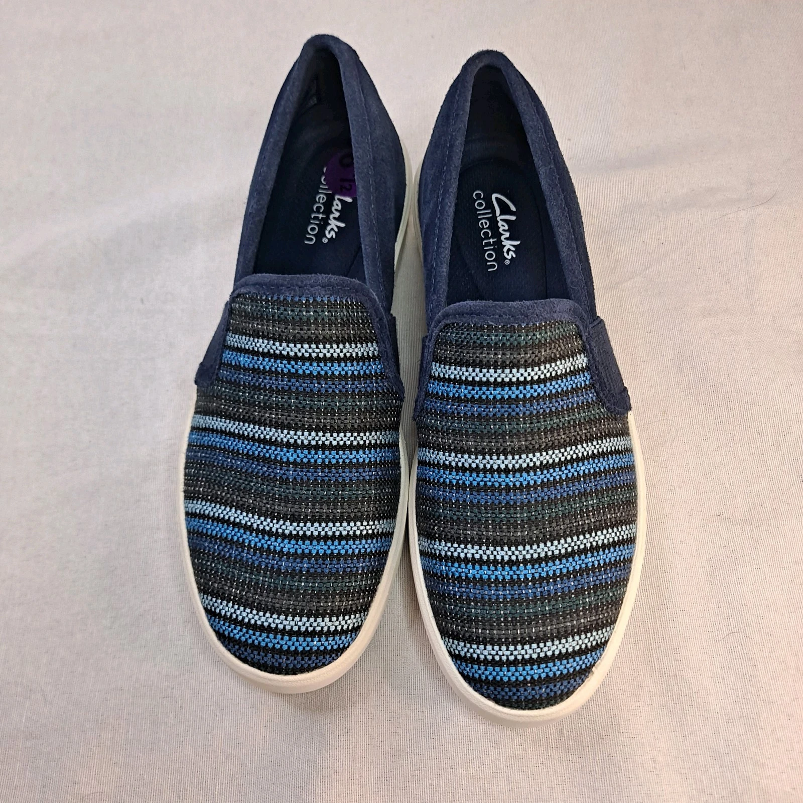 Scarpe sneakers Clarks Layton Petal slip on donna 7 5M tomaia tessuto scamosciato navy