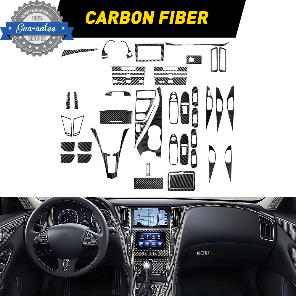 50PCS Real Carbon Fiber Interior Trim Cover Kit For Infiniti Q50 Q60 2014-2020