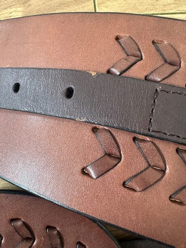 Wrap UK 20-22 Brown Leather Belt Wide Laced Plaited Western Boho Disc Adjustable - Picture 7 of 10