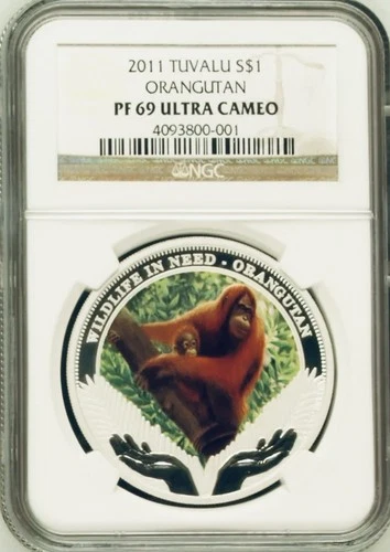 2011 Orangutan Wildlife In Need Tuvalu .999 Silver Coin NGC PF69 UCAM Mint 5000!