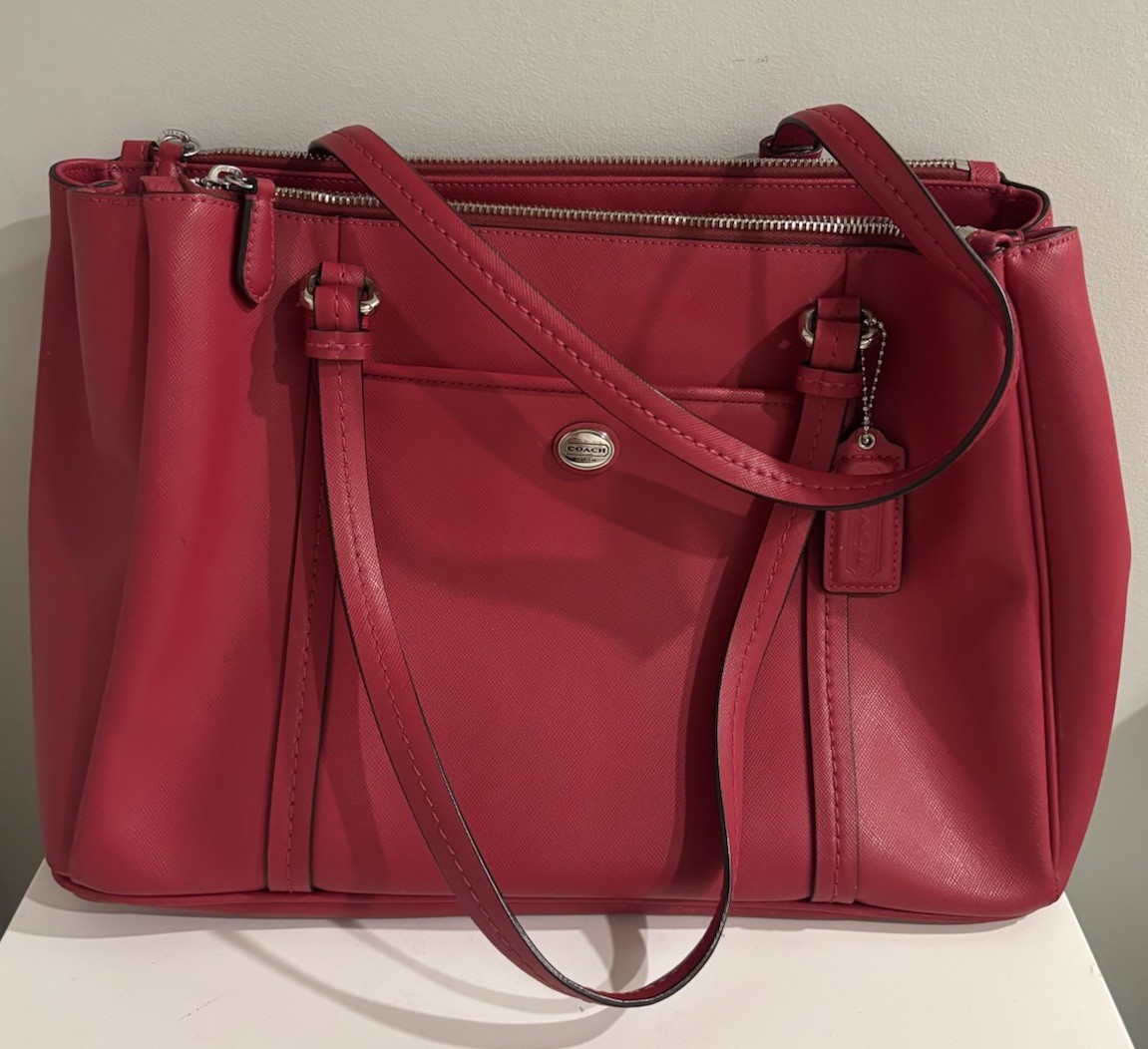 Coach Peyton Leather Jordan Double Zip Carryall F25669 Magenta