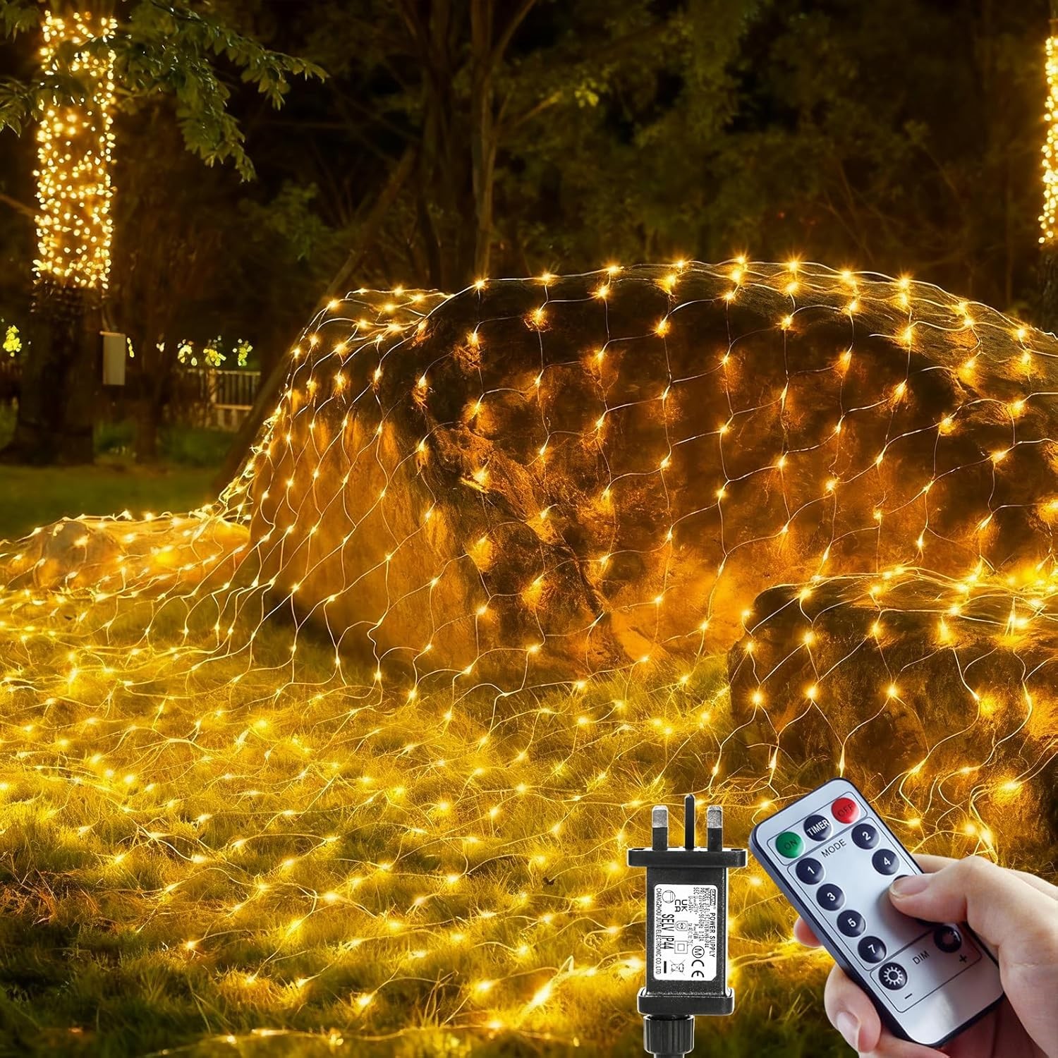 Outdoor Christmas Lights, 208LED 3x2m Net Lights Extendable, Timer & IP65 Fairy