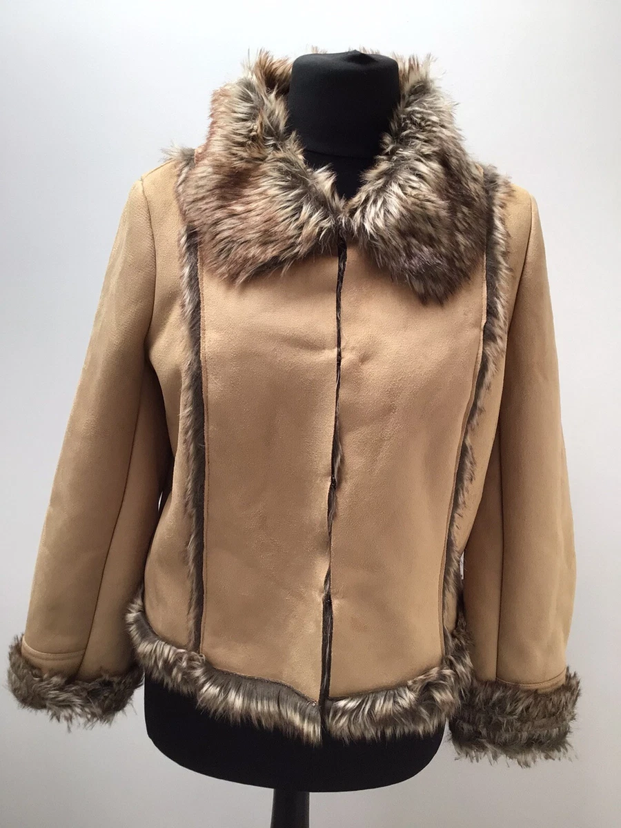 SAVOIR TAN BROWN FAUX SUEDE FUR COAT JACKET SIZE 16 NEW WITH TAGS