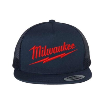 Milwaukee Tool Addicts Trucker Hat Cap Blue Red logo