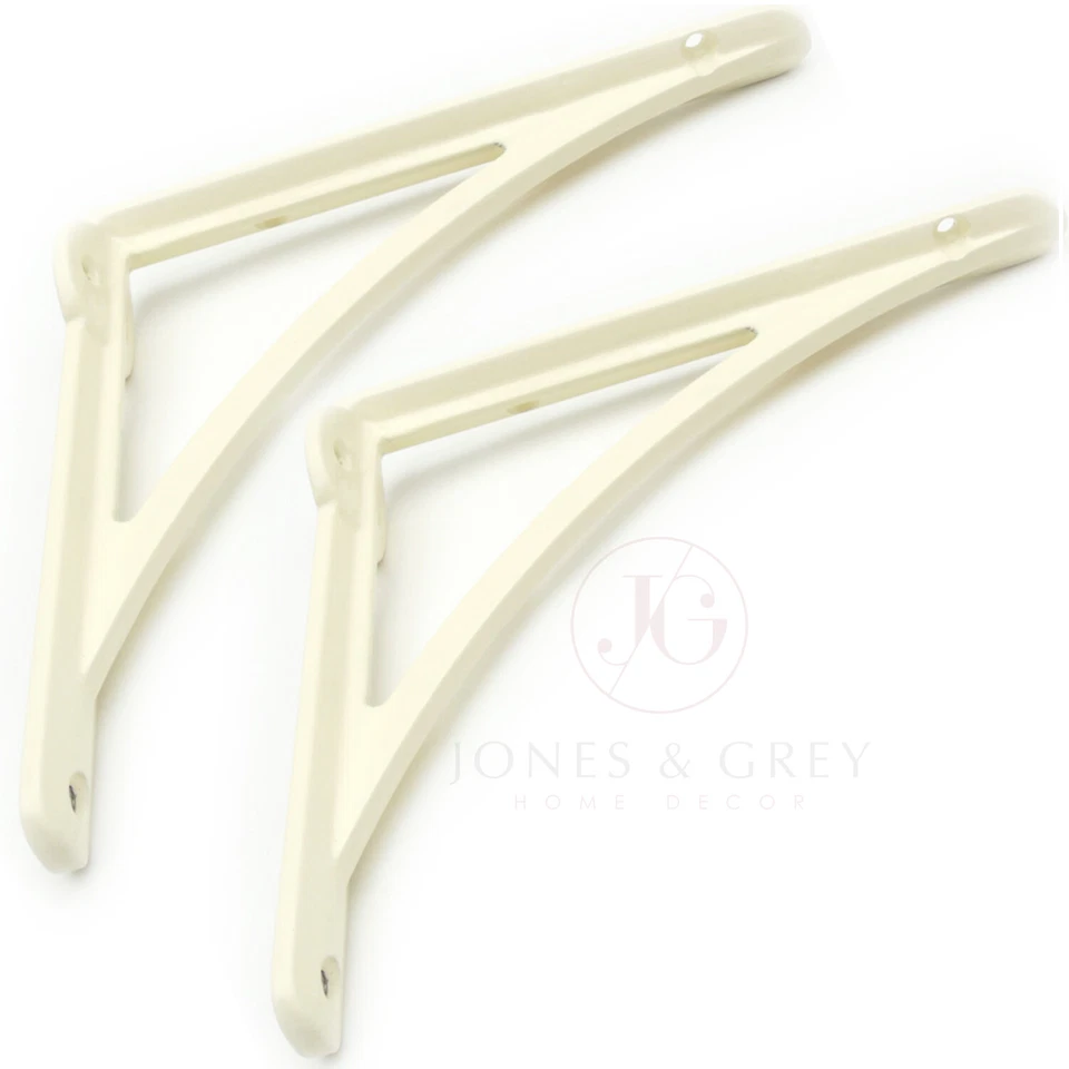 Pair of Industrial Arch Cast Iron Metal Wall Book Shelf Brackets Supports Cream