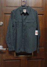 NWT Levi  s Modern Fit Button Front Long Sleeve Shirt Dark Gray Caviar Men's Sz M