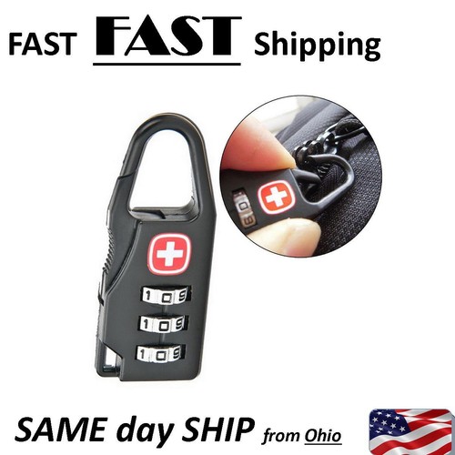 Black with red cross travel bag lock 