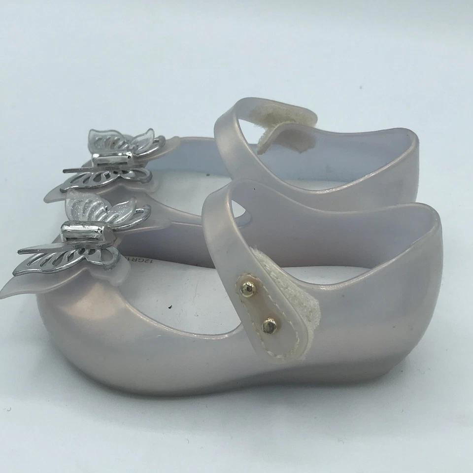 Mini Melissa Plata Mariposa Mary Jane Ultragirl Zapatos Talla 5 Niñas Pequeñas Usados en Excelente Condición Foto 3 de 4