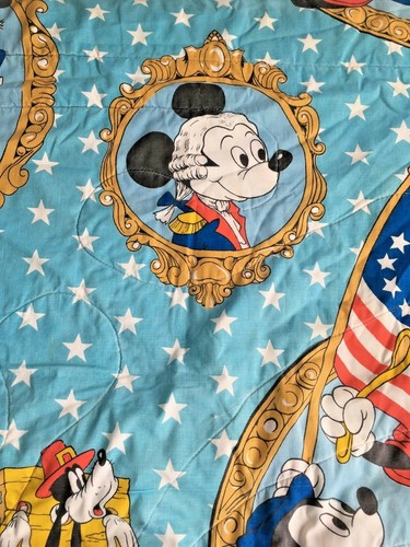 Vtg Mickey Mouse comforter quilt twin fitted sheet set 1776 Americana blanket - Picture 7 of 12