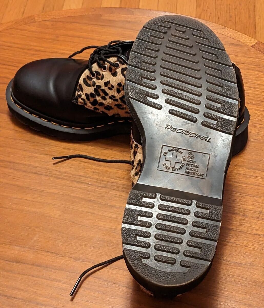 RaRe LiMiTeD Dr Martens Black Leather Leopard Fur Shoes 9