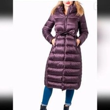 Marella By Max Mara Long Quilted Down Jacket Coat Violet Size Small