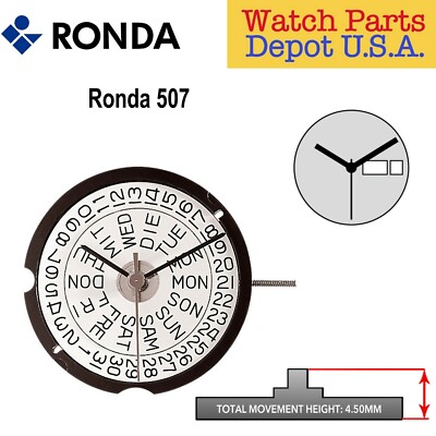 Genuine Ronda 507 Watch Movement 3 Hands Day and Date at 3 (Multiple Variations)