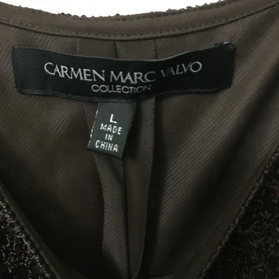 Carmen Marc Valvo Top Brown Stretch Lace Beaded Camisole Top Size Large A9 Foto 2 de 4