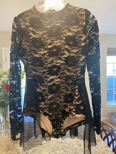 Women  s Dance Black Leotard Costume Adult Small Custom Made hand stoned