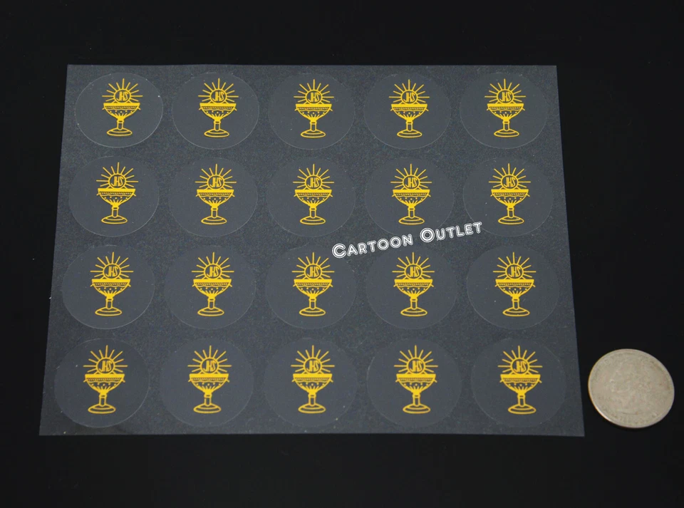 COMUNION CLEAR STICKER COMMUNION CALIZ F INVITATIONS BAPTISM GOLD 100/PK CHALICE - Image 3 of 4