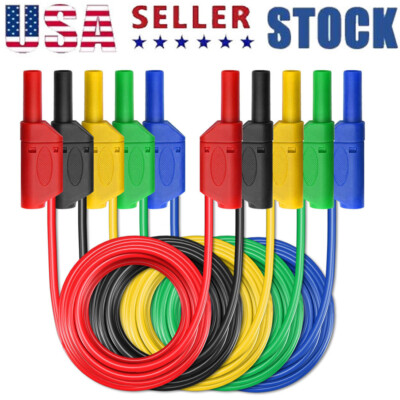 5PCS Safety Shrouded Full Insulated 4mm Banana Plug Multimeter Test Leads Cables