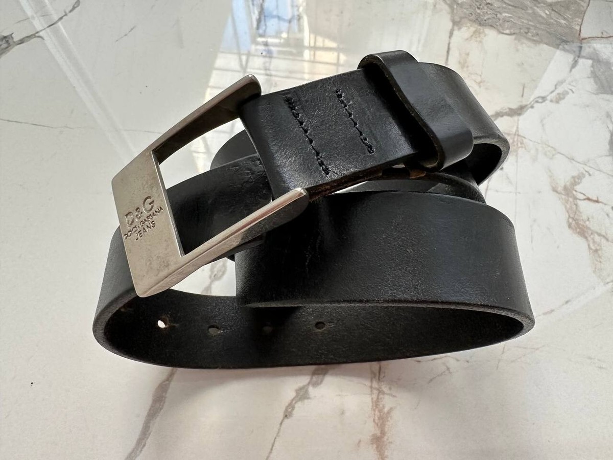 DOLCE & GABBANA Belt Leather Black D＆G Logo Buckle Size