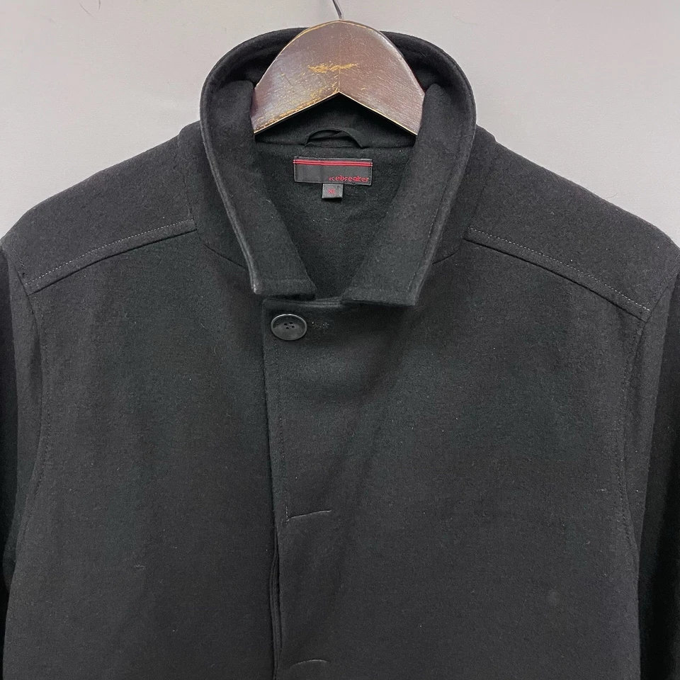 Icebreaker Mens Full Zip/Button Black 100% Wool Long Peacoat Jacket Sz XL Fits M - Image 2 of 4