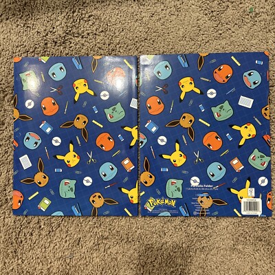 Pokemon 2-Pocket Paper Folder 3-Hole School Portfolio 2 Pack Pikachu Eevee NEW