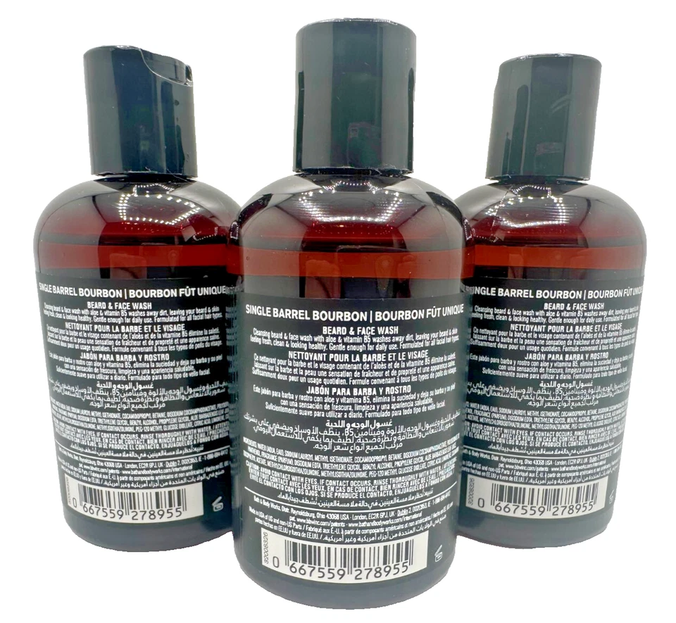 Bath & Body Works LOTE 3 botellas de lavado facial de barba bourbon de barril único para hombre 4 oz Foto 2 de 2