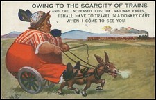 Comic Postcard: Seaside. Fat Lady On Donkey Cart. Train. Posted Southend, 1919 