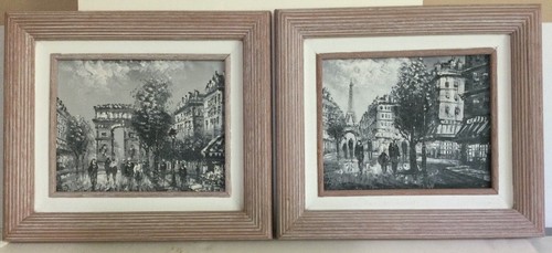 Par de pinturas impasto originales de escenas callejeras de París vintage sobre tablas de madera - Imagen 6 de 6