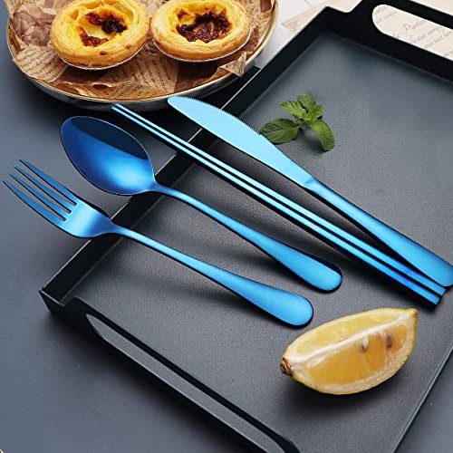 Portable Stainless Steel Flatware Set, Travel Camping Cutlery Set, Blue - Bild 7 von 7