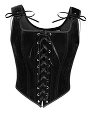 Renaissance Corset Tops for Women Pirate Lace Up Overbust Velvet 8 Black
